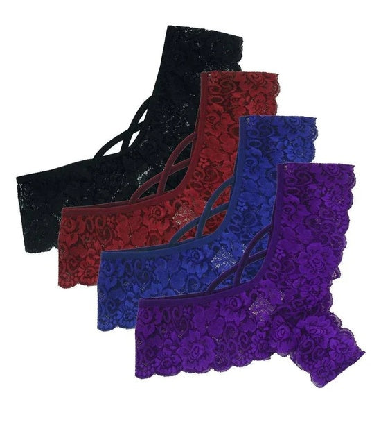 4-Pack Women's Sexy Lace Underwear Set – High Waist Thong & Brief Panties