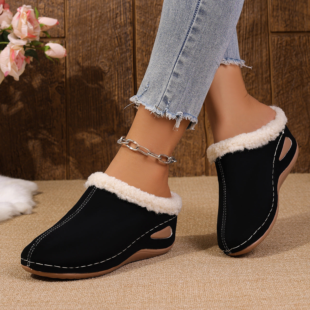 Plüsch-Keilsandaletten für Damen – Outdoor-Gartensandalen