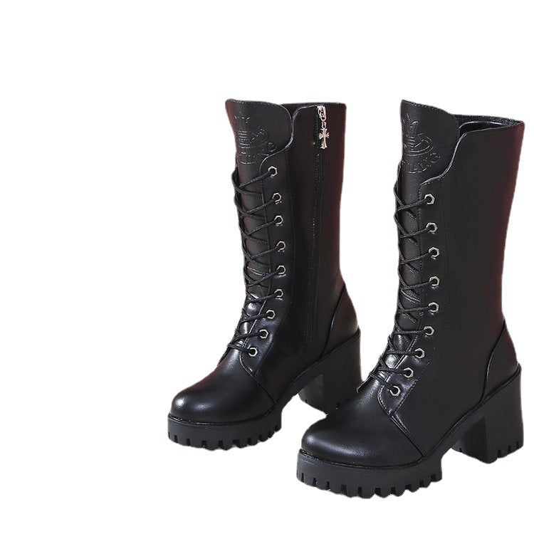 Kreuzgurt High Heel Short Plush Wedge Rundkopf Stiefeletten