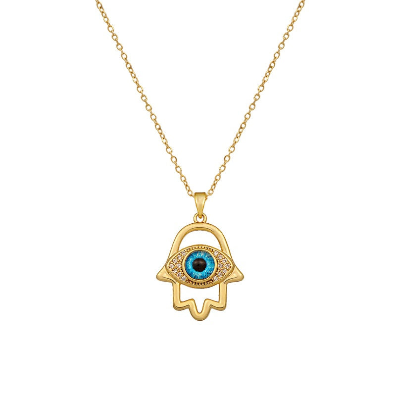 Halskette mit Hamsa Hand und bösem Blick für Damen, Schutzamulett-Anhänger aus Titanstahl