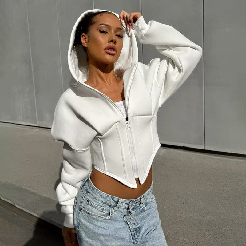 Sweat à Capuche Zippé Cardigan Y2K Mode Ins Veste Corset à Manches Longues Vêtements Femme