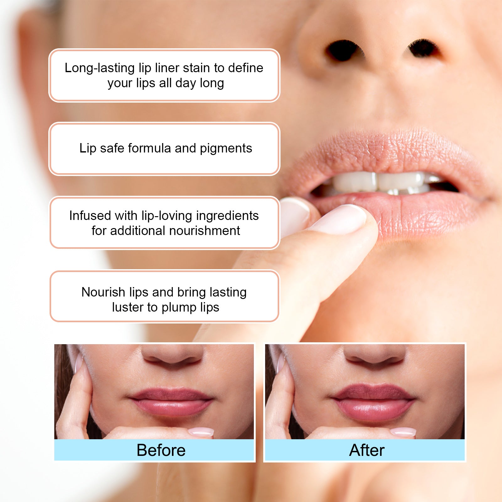 OUHOE Peel Off Lipliner – aufpolsternde Lippenkonturenfarbe mit Hyaluronsäure & Vitamin E | Dunkelbraun