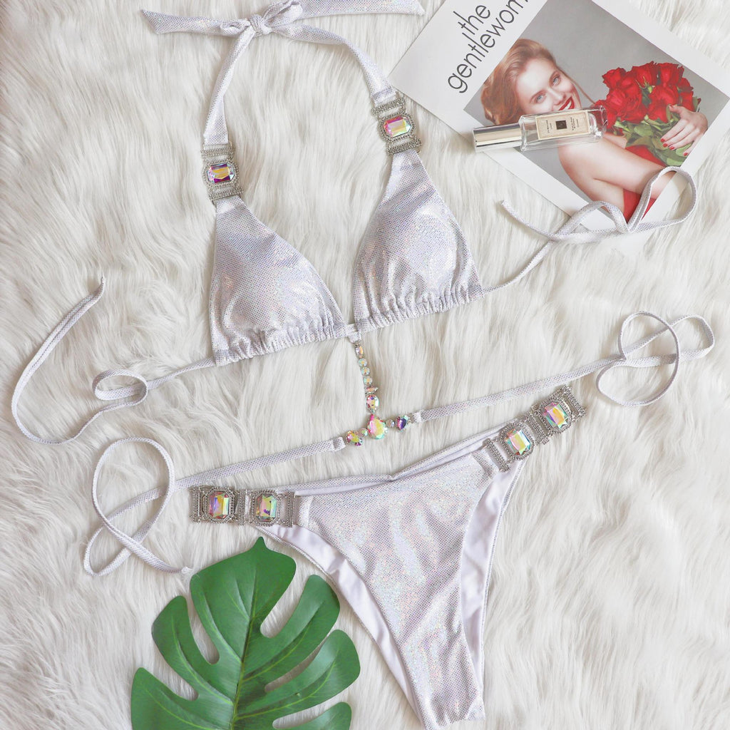 Glitter Halter Bikini Set – Women's Polyester Swimwear S–XL
