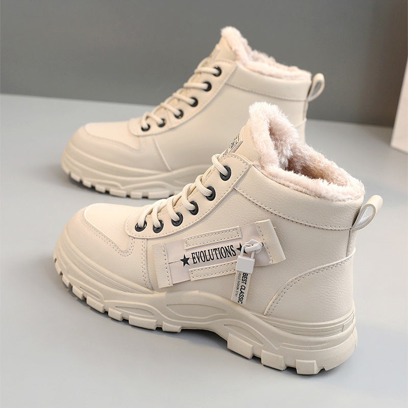 Fleece Lace-Up Winter Boots Women's Warm Plush High-Top Shoes – AdriaPulse