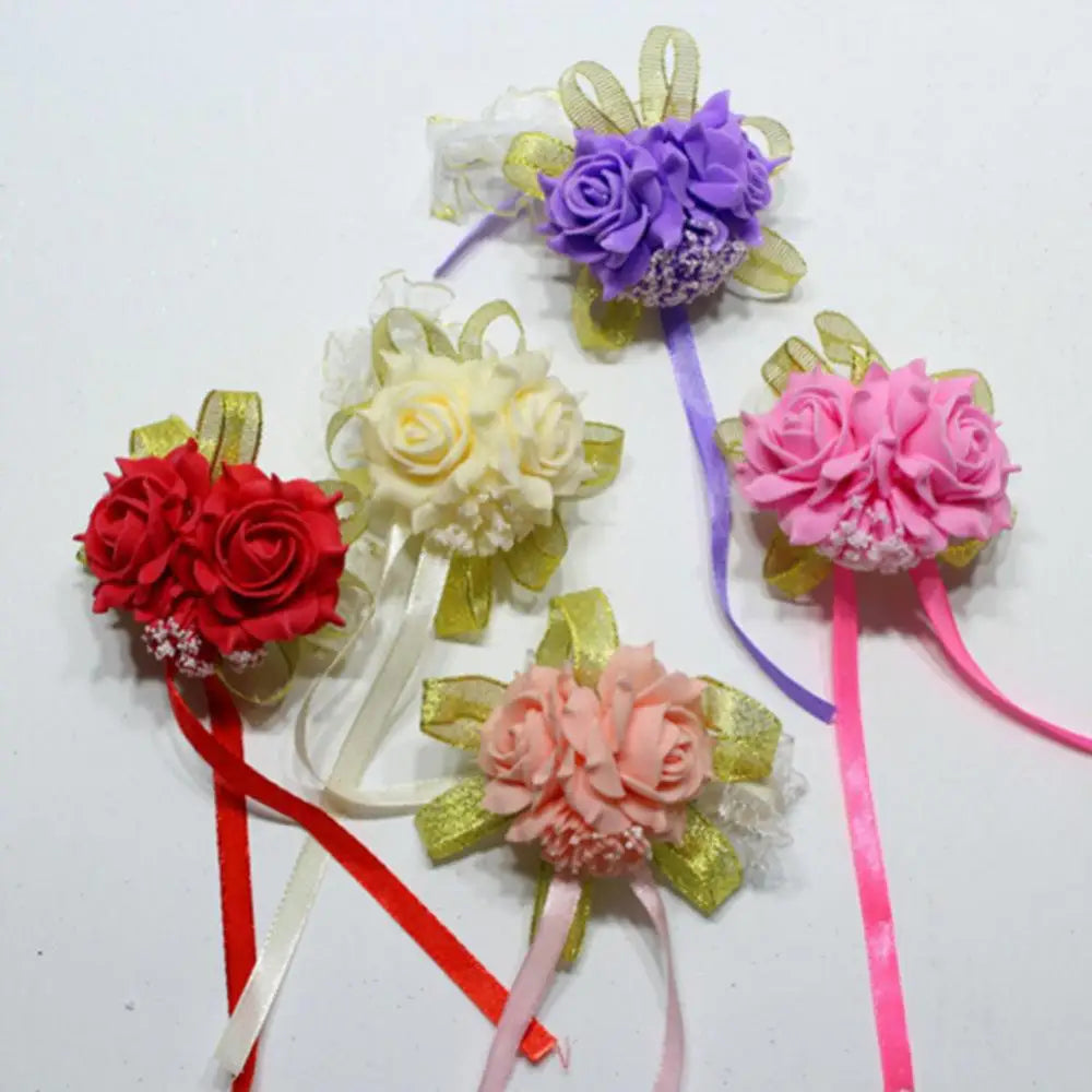 2026 Wedding Wrist Foam Rose Flower Bridal Bridesmaid Wrist Corsage Wedding Party Ribbon Bracelet Car Events