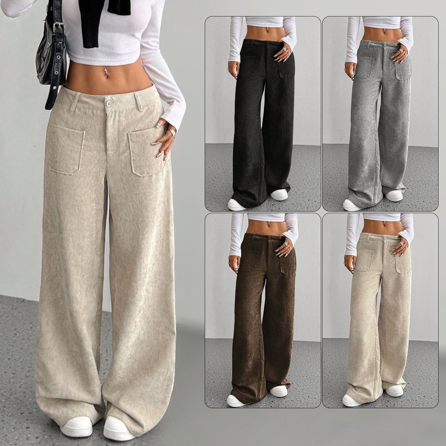 Women's Corduroy Wide Leg Pants – Apricot S | AdriaPulse
