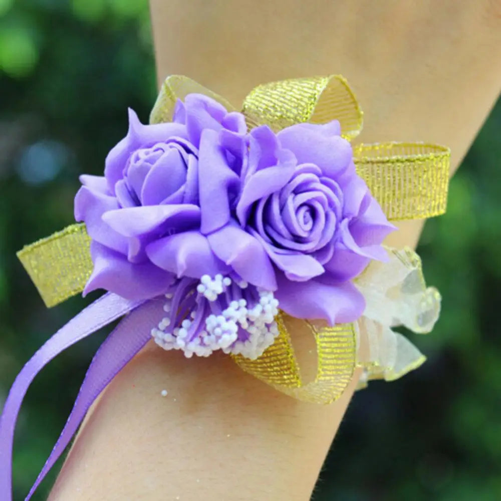 2026 Wedding Wrist Foam Rose Flower Bridal Bridesmaid Wrist Corsage Wedding Party Ribbon Bracelet Car Events