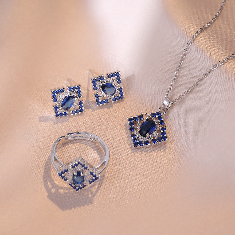 Sapphire Zircon Flower Special Interest Light Luxury Design Pendant Elegant Outfit
