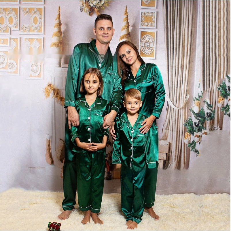 Parent-Child Ice Silk Satin Pajamas Set Black – Family Matching Sleepwear – AdriaPulse"
