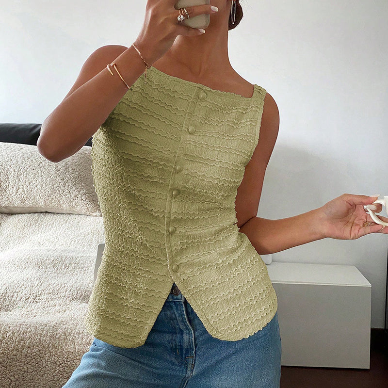 Womens Trendy Square Neck Button Up Vest Top Y2k Going Out Tank Tops