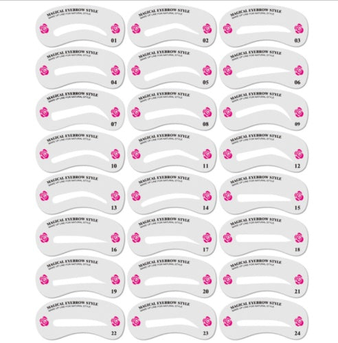 Eyebrow Stamp Stencil Kit – Airbrush Brow Definer with 24 Stencils
