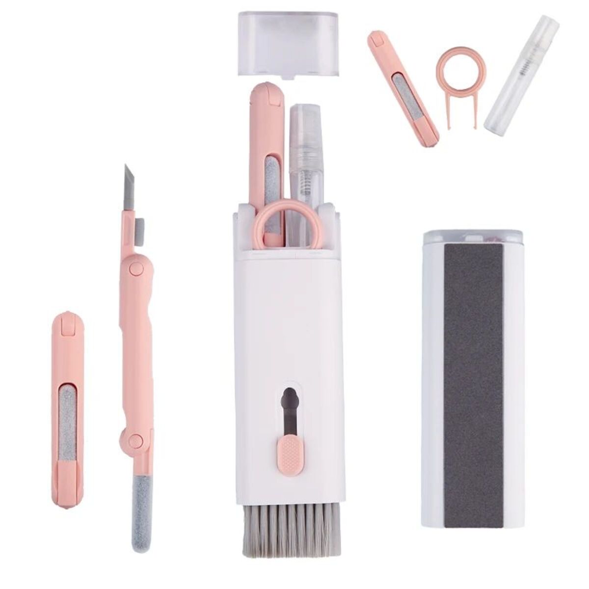 7-in-1 Keyboard Cleaner Brush Kit – Multifunctional Cleaning Set with Keycap Puller | Blue & Pink