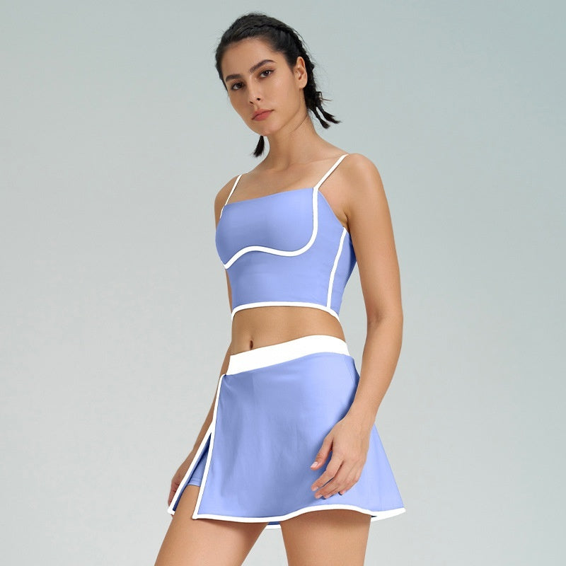 Women's Yoga Set – Contrast Color Sports Vest & Shorts