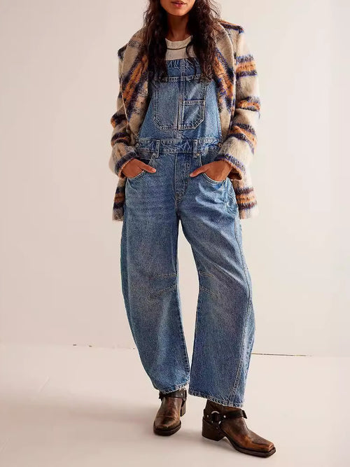 Casual Loose Denim Overalls with Pockets  | AdriaPulse