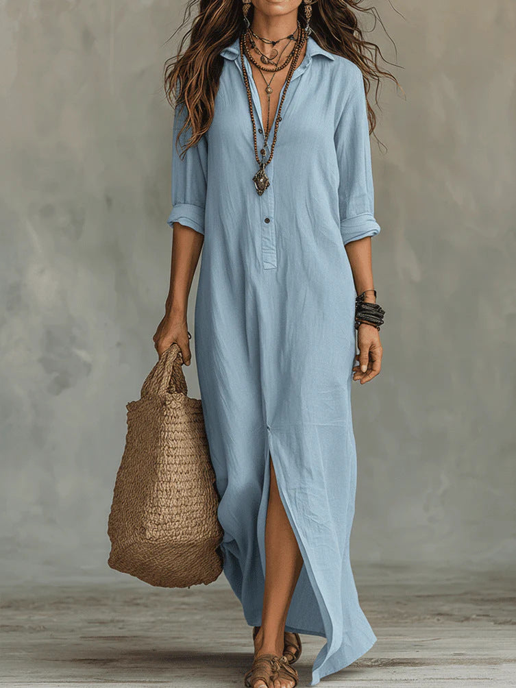 Women's Long Sleeve Maxi Dress Casual A-Line Side Slit Beach Dress – AdriaPulse" eklendi
