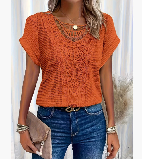 Women's Hollow Out Short Sleeve Top – Ethnic Style Summer Tee
