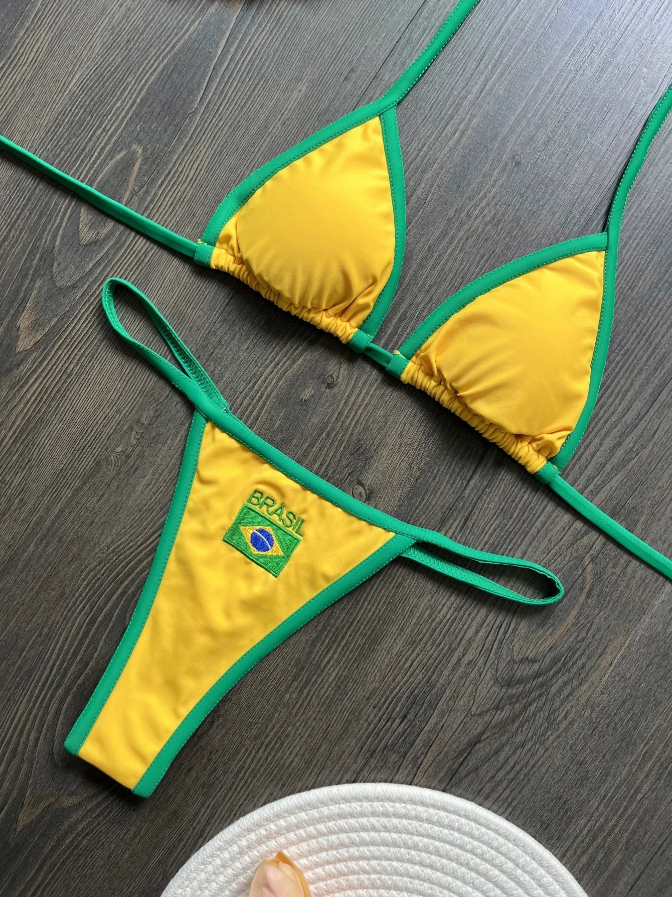 Women's Brasil Flag Embroidery Bikini Set – Patchwork Contrast Swimwear
