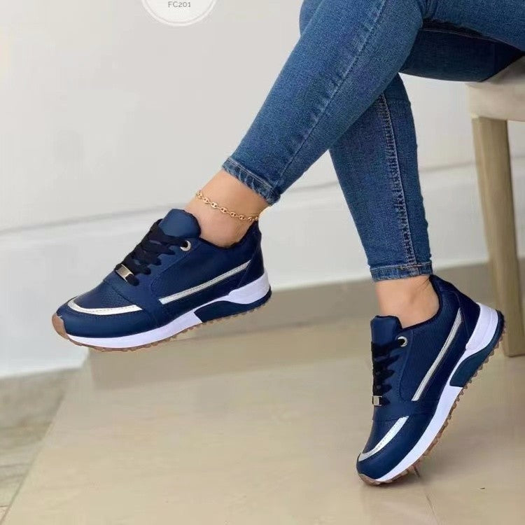 Women's Casual Lace-Up Flat Sneakers Sequin Colorblock Apricot – AdriaPulse"