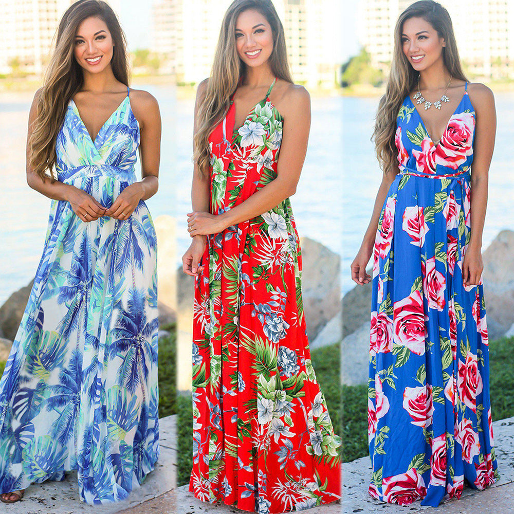 Damen Neckholder-Strandkleid rückenfrei – Maxirock mit hoher Taille
