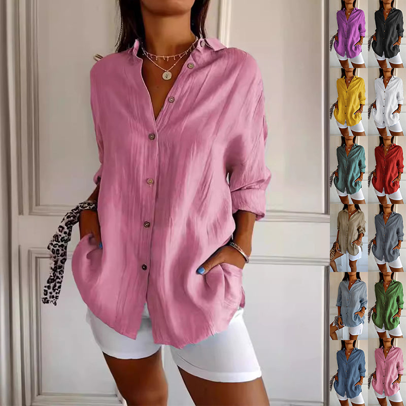 Lapel Long Sleeve Pleated Shirt Women Loose Single-Breasted Top AdriaPulse
