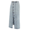 Women's Retro A-Line Denim Maxi Skirt – Washed Distressed Long Jean Skirt