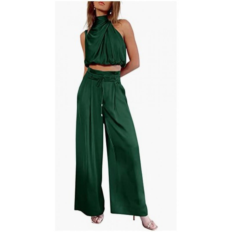 Women's Sleeveless Crop Top Wide-Leg Pants 2-Piece Summer Set Street Style Co-Ord – AdriaPulse
