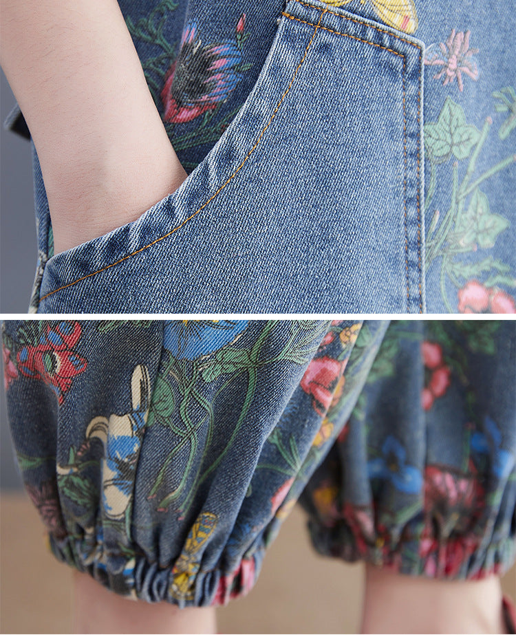 Salopette en jean imprimée Spring Lean pour femme