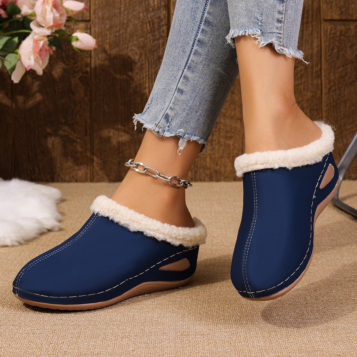 Plüsch-Keilsandaletten für Damen – Outdoor-Gartensandalen