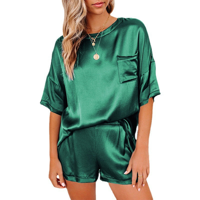 Silk Short Sleeve Pajama Set | Soft Loungewear Top & Shorts – Women
