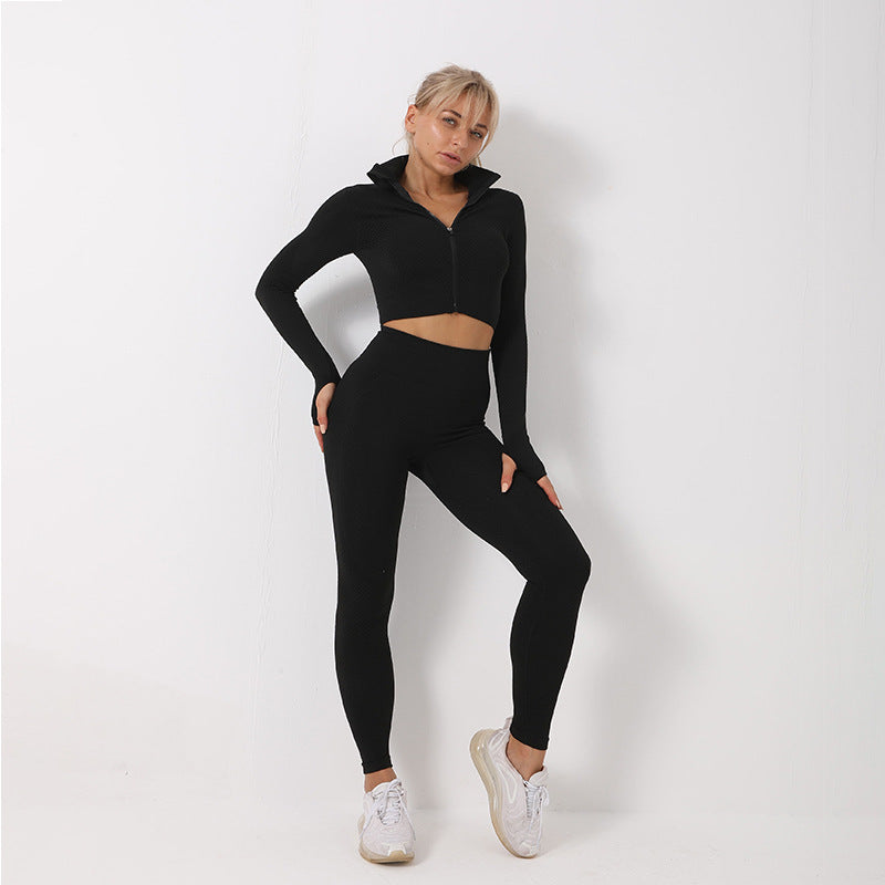 3-Piece Seamless Yoga Set | Leggings, Crop Top & Sports Bra – Women's Gym Tracksuit
