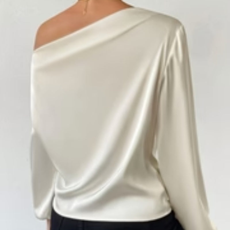 Women's Asymmetric Off-Shoulder Long Sleeve Top Solid Color Apricot Black White Yellow Green – AdriaPulse