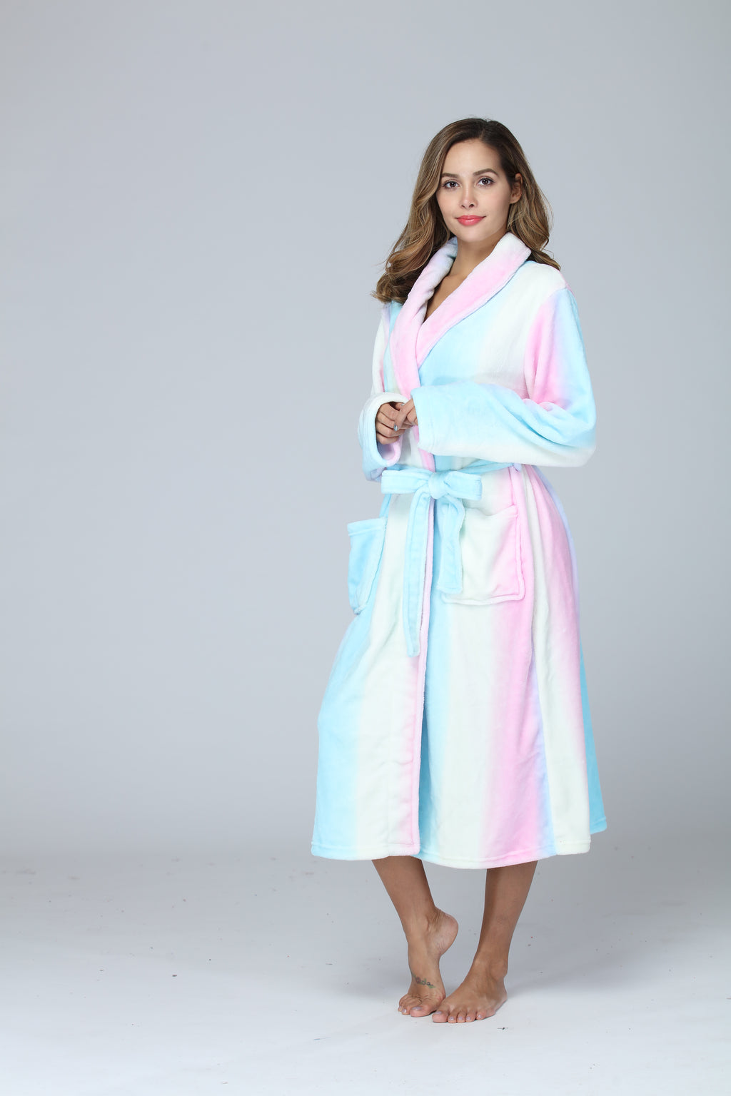 RONGTAI Peignoir Long en Polaire Peluche pour Femmes, Robe de Nuit Épaisse à Capuche avec Poches, Vêtements de Nuit Doux pour Hommes