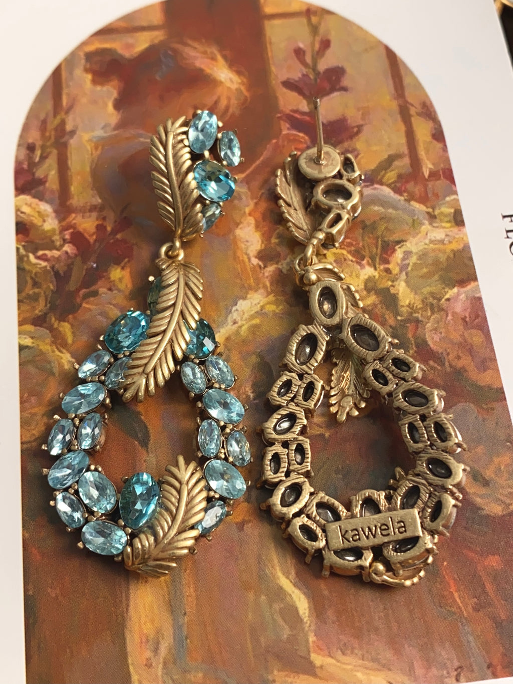 Rhinestone Feather Earrings – French Retro Copper Ear Studs for Women