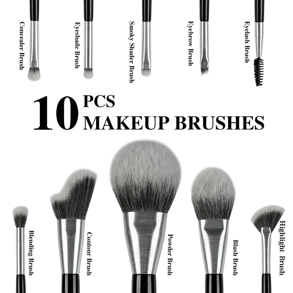 Set de 10 pinceaux de maquillage Beili – Pinceaux Kabuki à poils synthétiques pour fond de teint, correcteur et fard à paupières