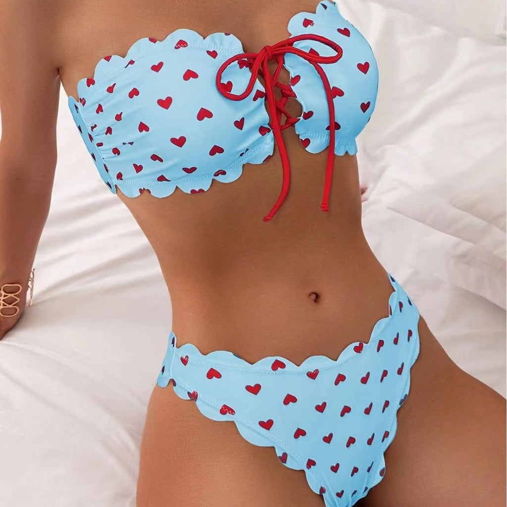 Printed Tube-Top Bikini Set Tie-Up Drawstring High Waist Swimsuit – AdriaPulse
