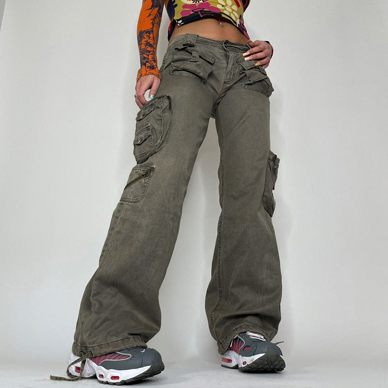 Wide Leg Denim Overalls – Casual Straight Leg Cotton Jeans for Women | Grey | S-M-L