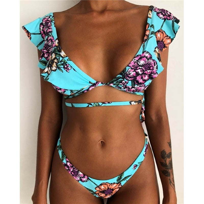 Floral Backless Split Bikini – Women's Nylon Swimwear S–L