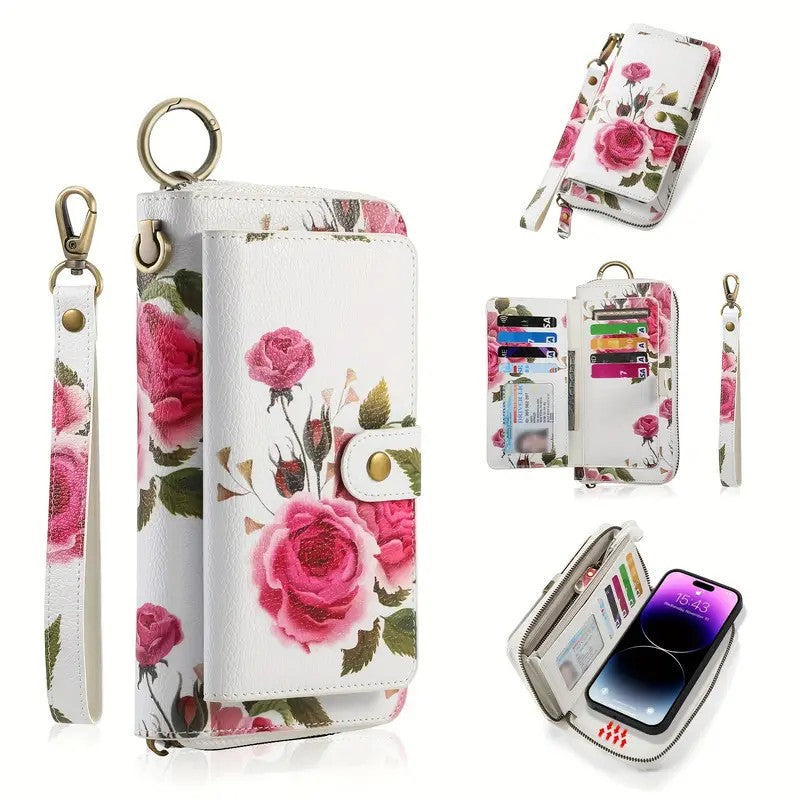 Portefeuille long en cuir synthétique | Pochette zippée femme – Porte-cartes élégant avec dragonne
