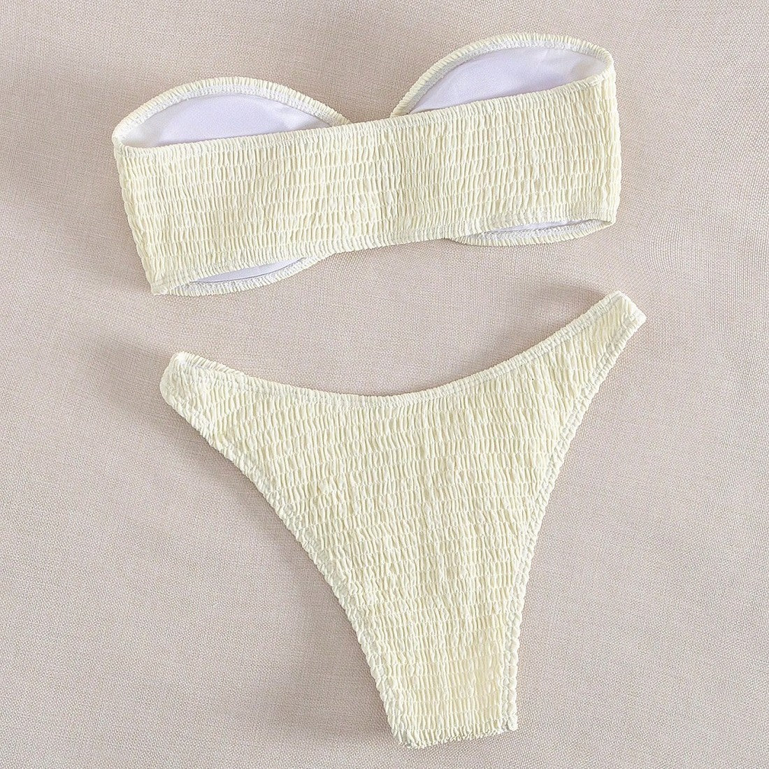 Maillot de bain bikini deux pièces ruché couleur unie pour femme