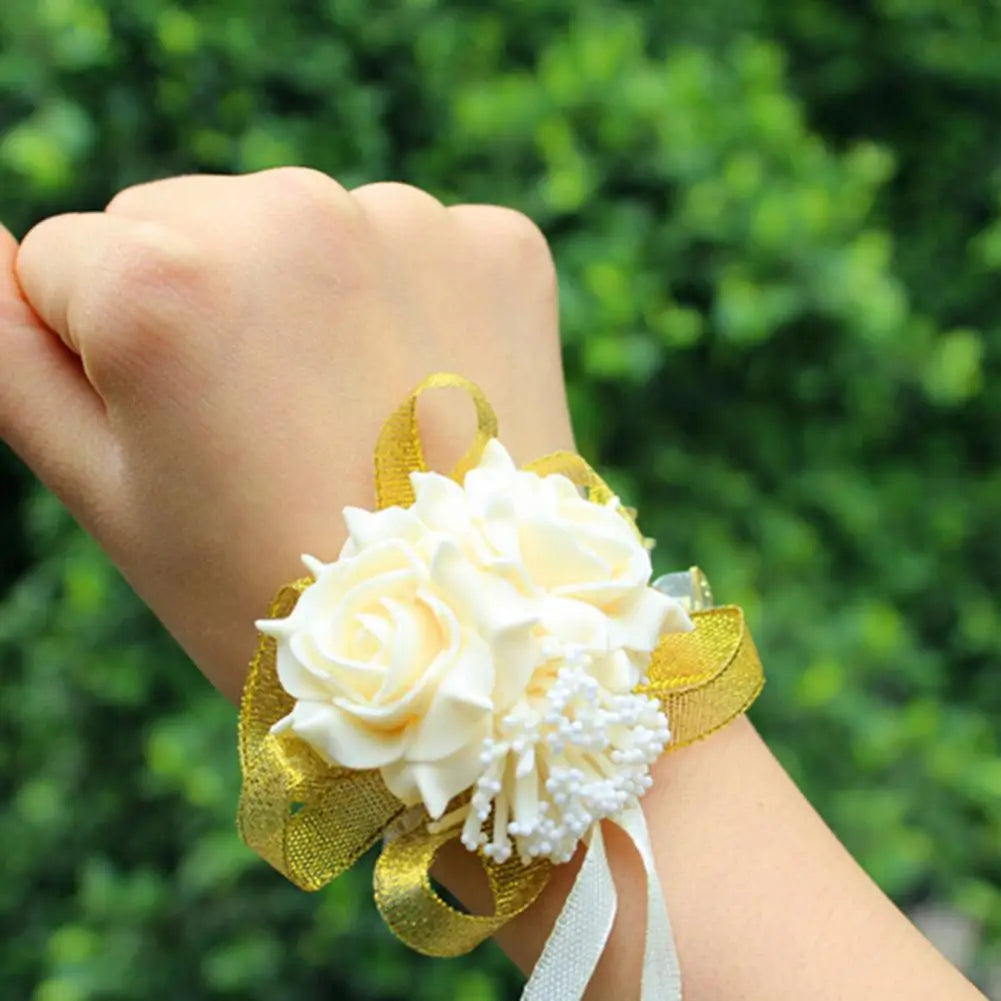 2026 Wedding Wrist Foam Rose Flower Bridal Bridesmaid Wrist Corsage Wedding Party Ribbon Bracelet Car Events