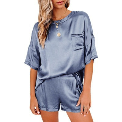 Silk Short Sleeve Pajama Set | Soft Loungewear Top & Shorts – Women