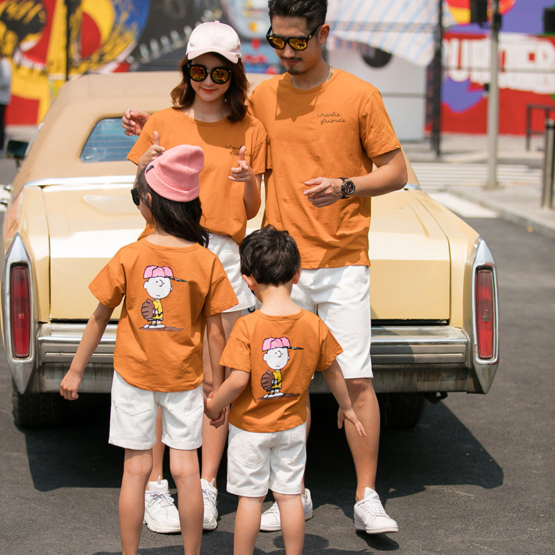 Family Matching Cotton T-Shirt Set Khaki – Casual Short Sleeve for Mom, Dad & Kids – AdriaPulse"