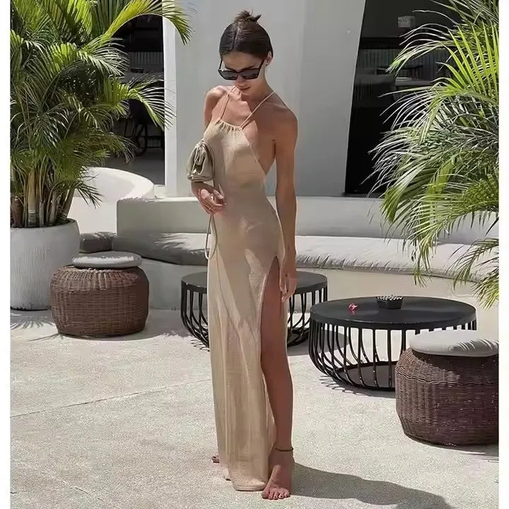 Knitted Halter Beach Cover-Up Dress – Women's Maxi Swimwear S–L