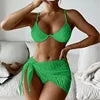 Women's Bandage Halter Bikini Set – Micro Ribbed 3-Piece High Waist Swimsuit with Mesh Skirt