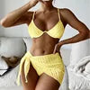 Women's Bandage Halter Bikini Set – Micro Ribbed 3-Piece High Waist Swimsuit with Mesh Skirt