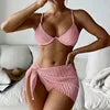 Women's Bandage Halter Bikini Set – Micro Ribbed 3-Piece High Waist Swimsuit with Mesh Skirt
