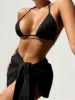 Women's Bandage Halter Bikini Set – Micro Ribbed 3-Piece High Waist Swimsuit with Mesh Skirt