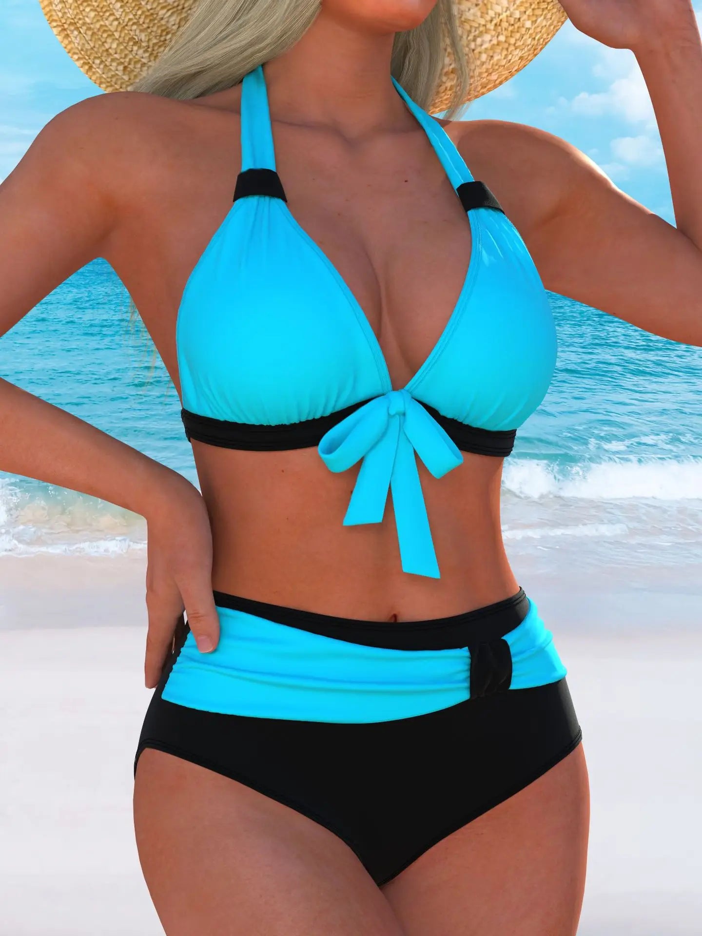 Swimming Suit for Women Swimsuit Bikini Bathing European and American New Fashion Neck-Breast Two-Piece Set for Women
