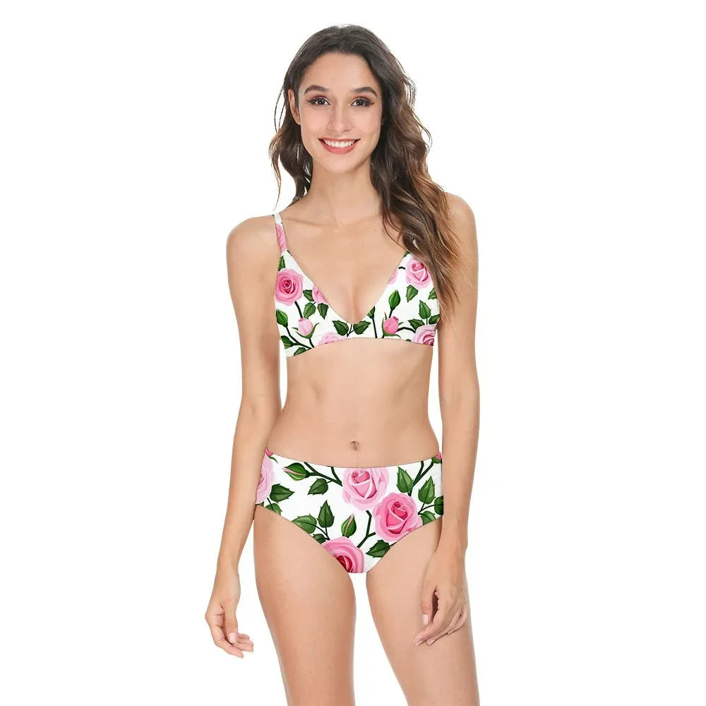 Femmes Sexy Bikini Maillot de Bain Taille Haute Imprimé Fleuri Décontracté Multicolore Dos Nu Maillot de Bain Vêtements de Sport