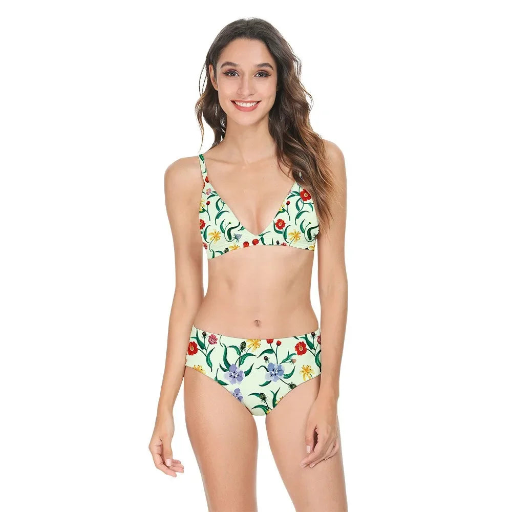 Femmes Sexy Bikini Maillot de Bain Taille Haute Imprimé Fleuri Décontracté Multicolore Dos Nu Maillot de Bain Vêtements de Sport